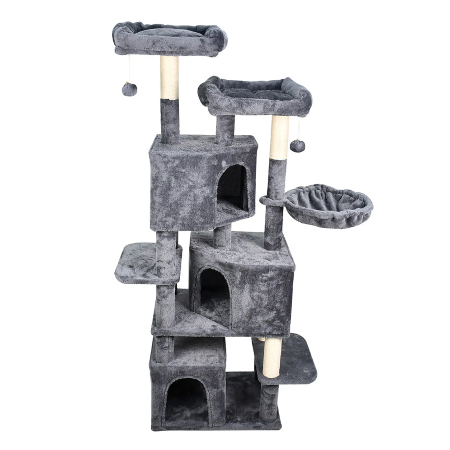 GOOPAWS Multi-Level 57-in Faux Fur Cat Tree & Condo with Hammock