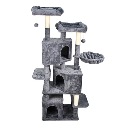 GOOPAWS Multi-Level 57-in Faux Fur Cat Tree & Condo with Hammock