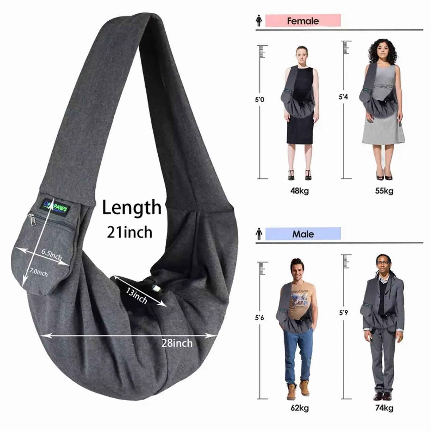 JESPET Comfy Pet Sling for Small Dog Cat, Hand Free Bag.