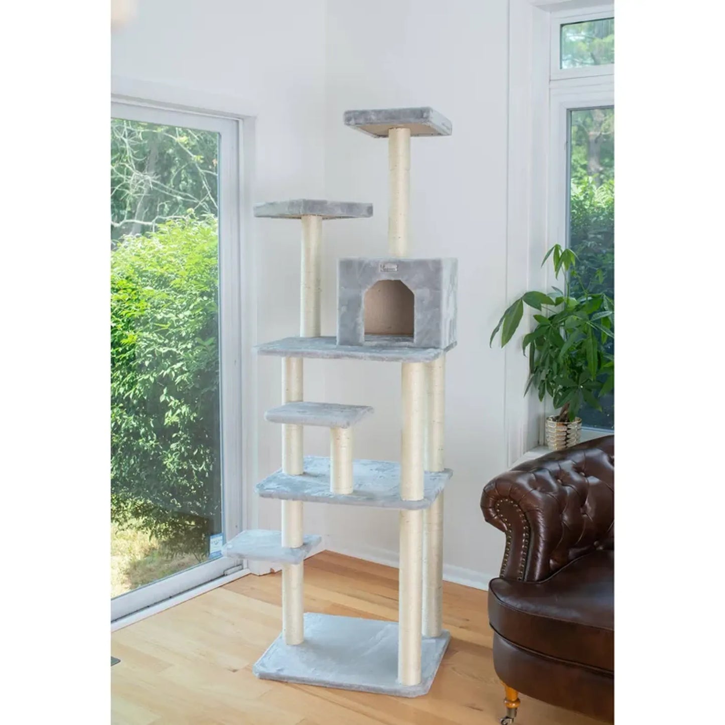 GleePet 74-Inch Real Wood Cat Tree W Seven Levels Gray