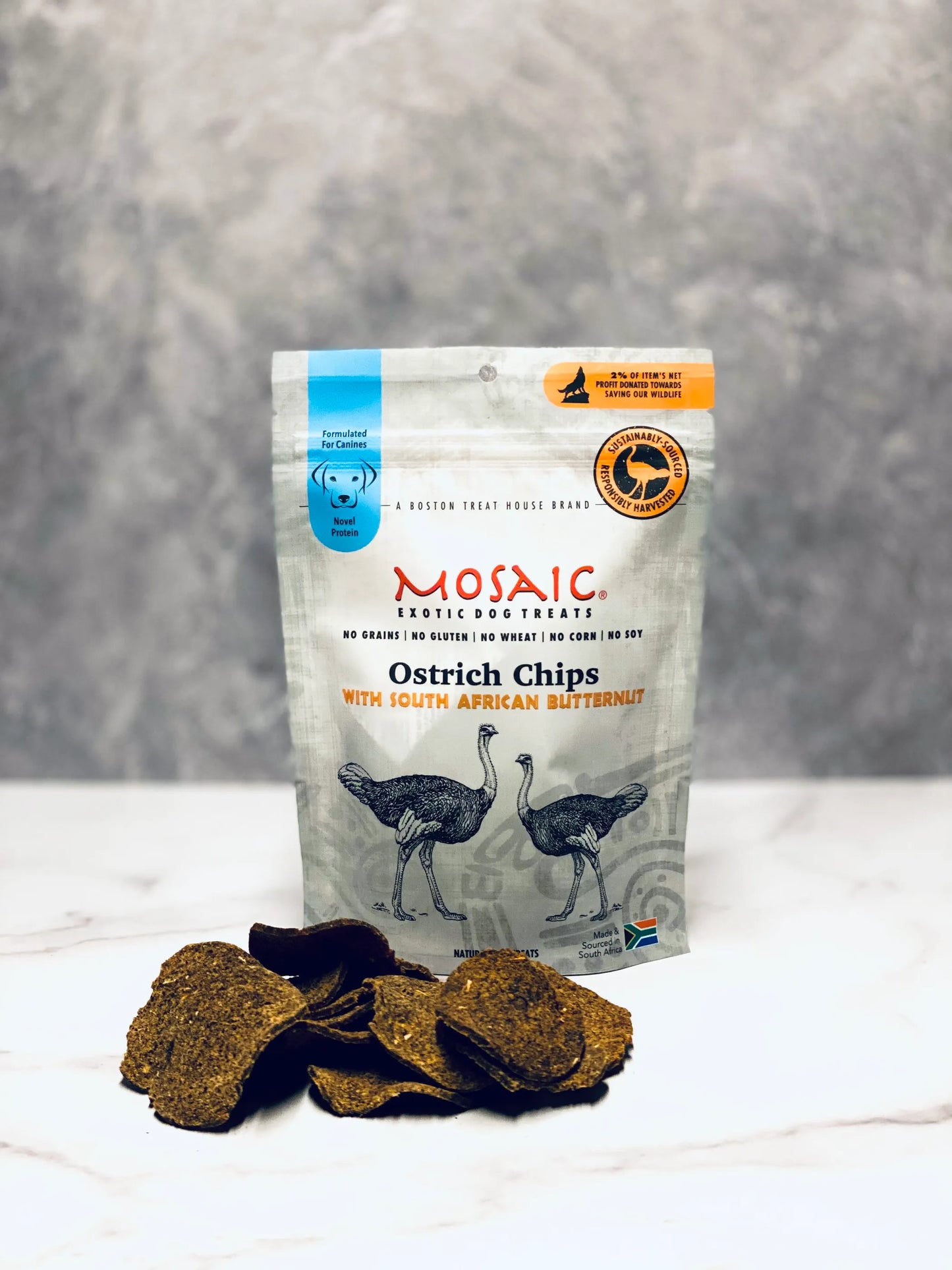 Mosaic South African Ostrich Chips – Low-Fat Dog Treats