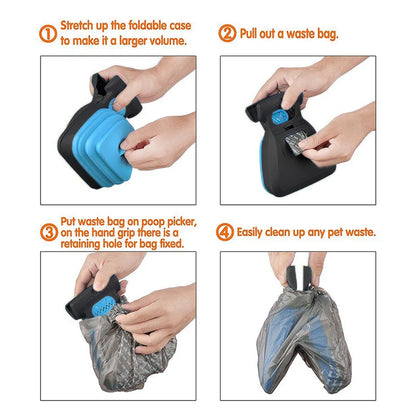 Pelle à excréments pliable pour chien avec 1 rouleau de sacs décomposables, ramasse-excréments propre.