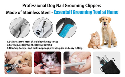 Coupe-ongles professionnel pour animaux de compagnie avec garde de sécurité Ciseaux en acier inoxydable pour chiens et chats pour le soin des griffes Fournitures de toilettage Taille unique