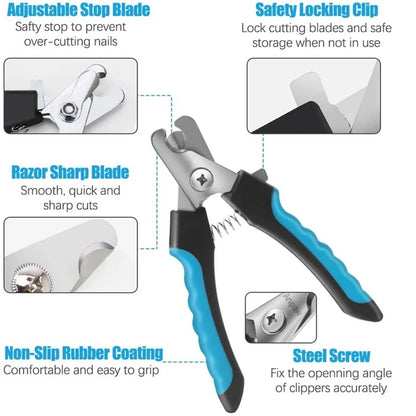 Coupe-ongles professionnel pour animaux de compagnie avec garde de sécurité Ciseaux en acier inoxydable pour chiens et chats pour le soin des griffes Fournitures de toilettage Taille unique