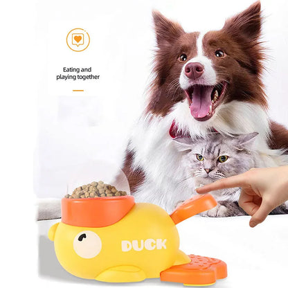 Distributeur interactif de friandises en forme de canard jaune pour chat, jouet d'entraînement durable en plastique pour chien, puzzle, mangeoire lente, jouet de divertissement pour chien.