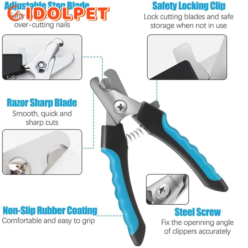 Coupe-ongles professionnel pour animaux de compagnie avec garde de sécurité Ciseaux en acier inoxydable pour chiens et chats pour le soin des griffes Fournitures de toilettage Taille unique