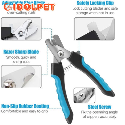 Coupe-ongles professionnel pour animaux de compagnie avec garde de sécurité Ciseaux en acier inoxydable pour chiens et chats pour le soin des griffes Fournitures de toilettage Taille unique