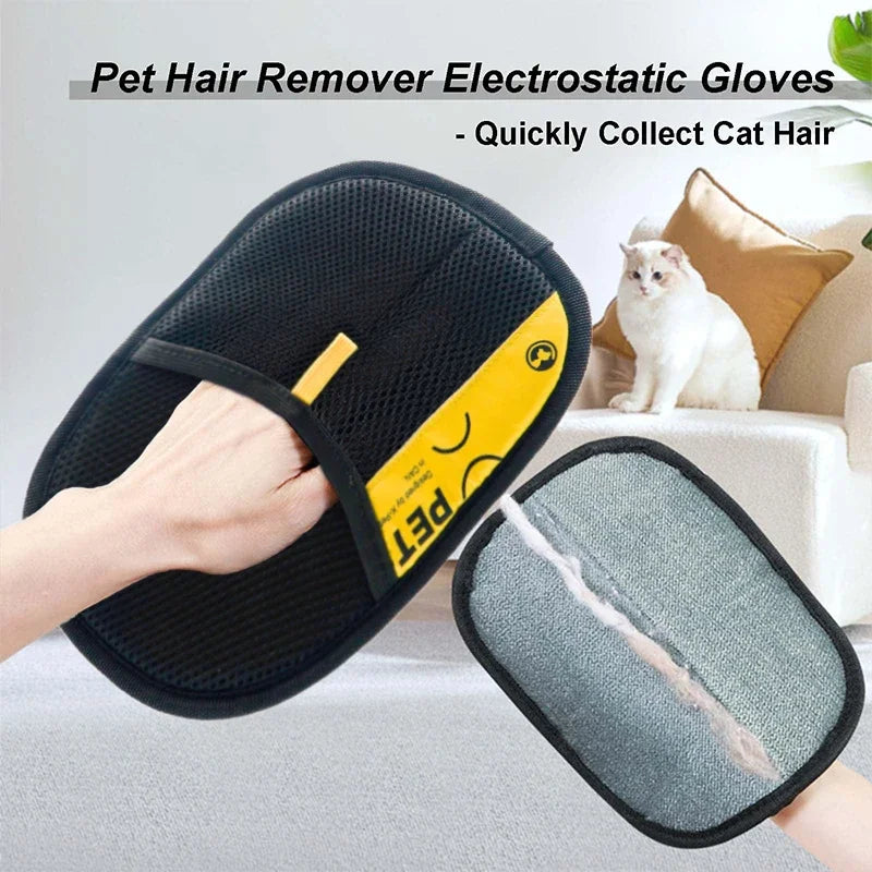 2 in 1 Pet Hair Removal Mitts for Cats Dogs Electrostatic Grooming Glove