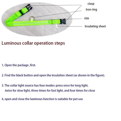 Nylon LED Night Safety, Dog Leash, Fluorescent Pet Dog Collar