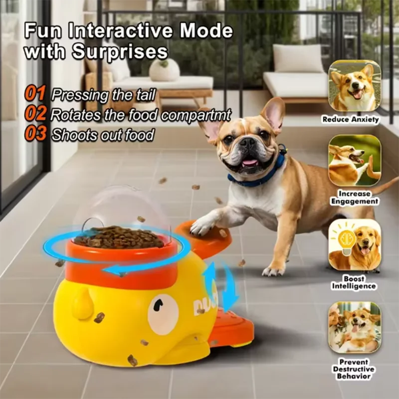 Distributeur interactif de friandises en forme de canard jaune pour chat, jouet d'entraînement durable en plastique pour chien, puzzle, mangeoire lente, jouet de divertissement pour chien.