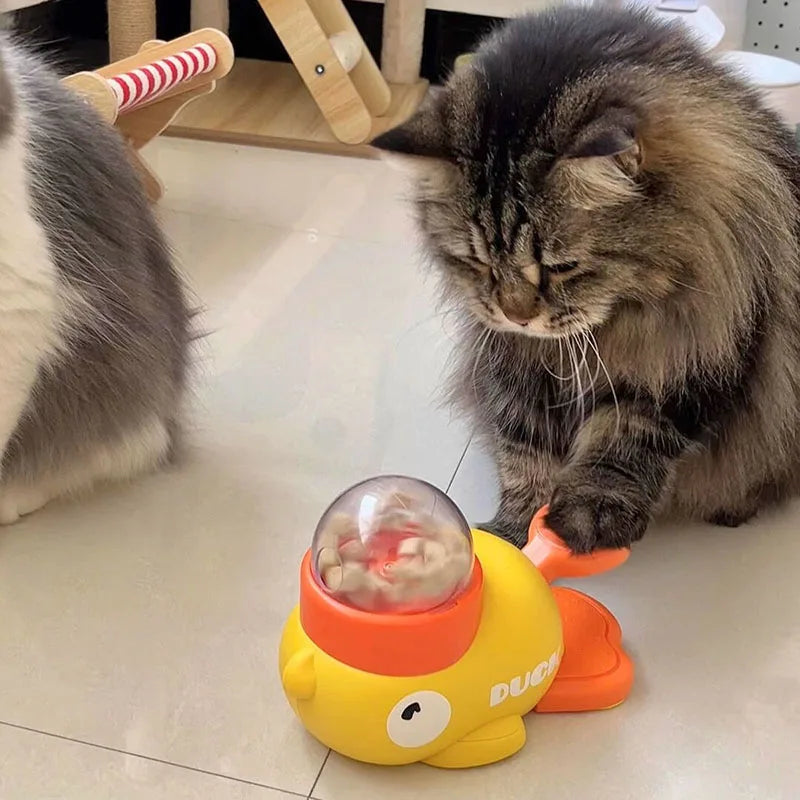 Distributeur interactif de friandises en forme de canard jaune pour chat, jouet d'entraînement durable en plastique pour chien, puzzle, mangeoire lente, jouet de divertissement pour chien.