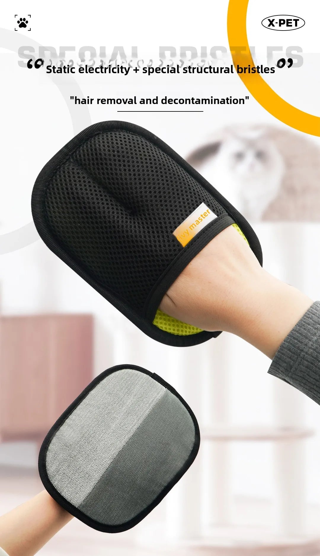 2 in 1 Pet Hair Removal Mitts for Cats Dogs Electrostatic Grooming Glove