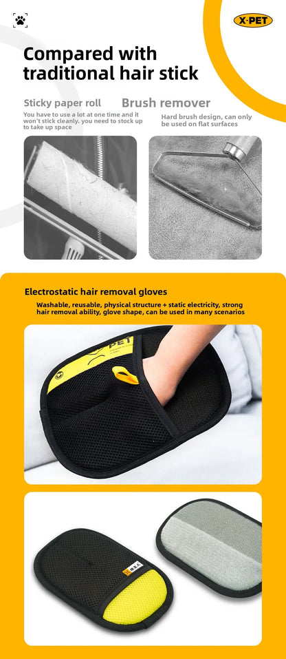 2 in 1 Pet Hair Removal Mitts for Cats Dogs Electrostatic Grooming Glove