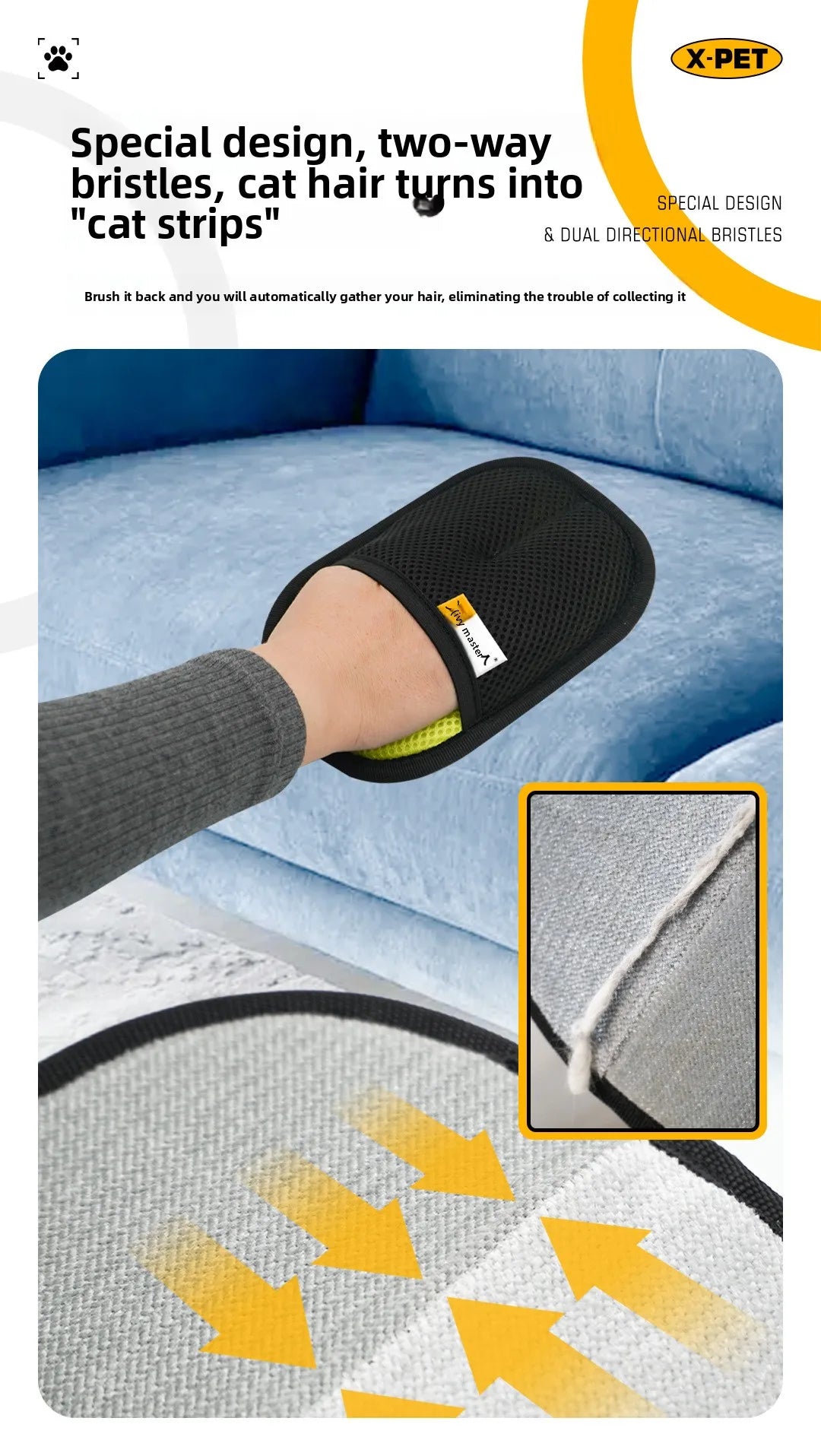 2 in 1 Pet Hair Removal Mitts for Cats Dogs Electrostatic Grooming Glove
